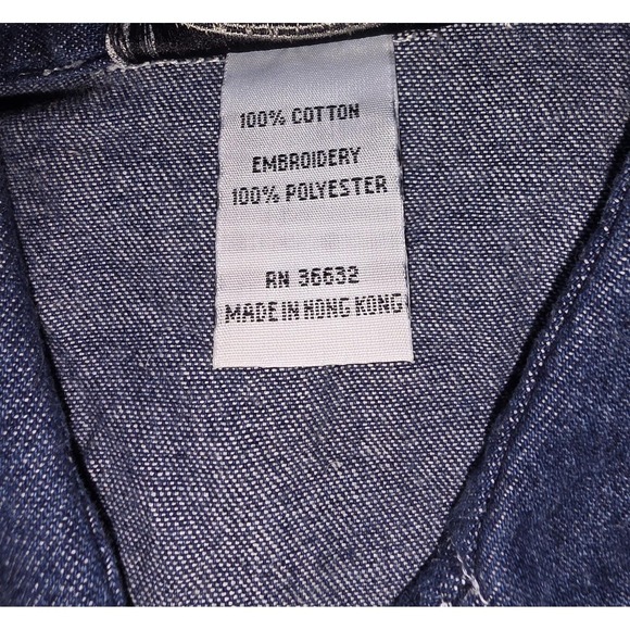 Vintage Stonebridge Denim Button Up Top Shirt Short Sleeve 14 Floral Embroidery - Picture 7 of 9